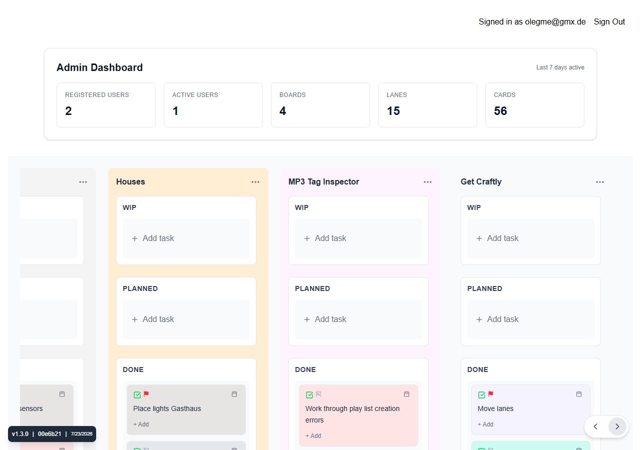 Focused Get Craftly lane showing WIP, Planned and Done workflow rows